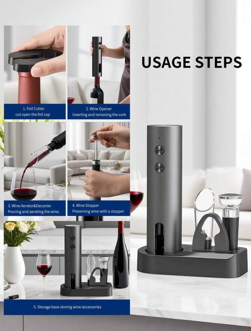 Cliton Rechargeable Eletric Wine Opener Set With Accessories