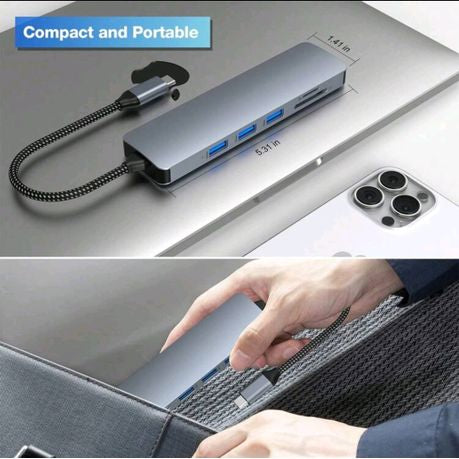 Universal Connect USB Hub: 6-in-1 Type C to Multiport Adapter