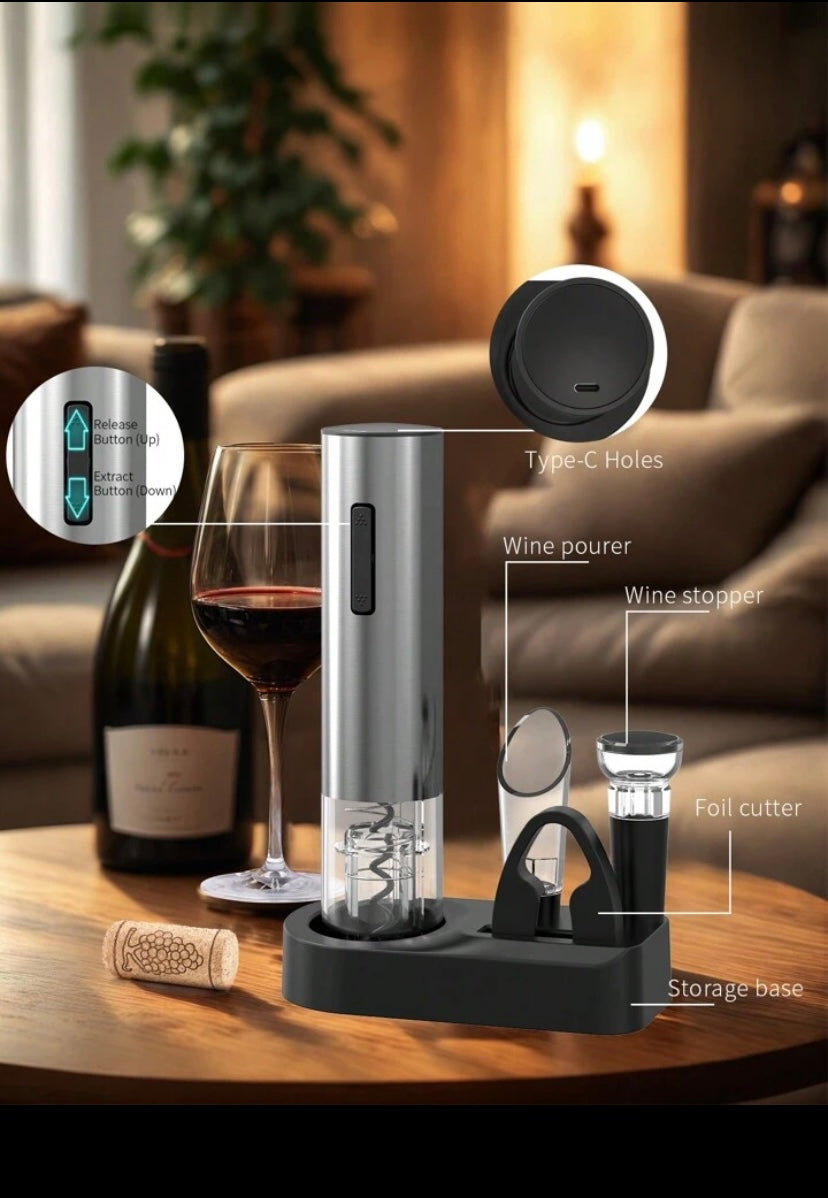 Rechargeable Electric Wine Opener Set with Accessories & Stand