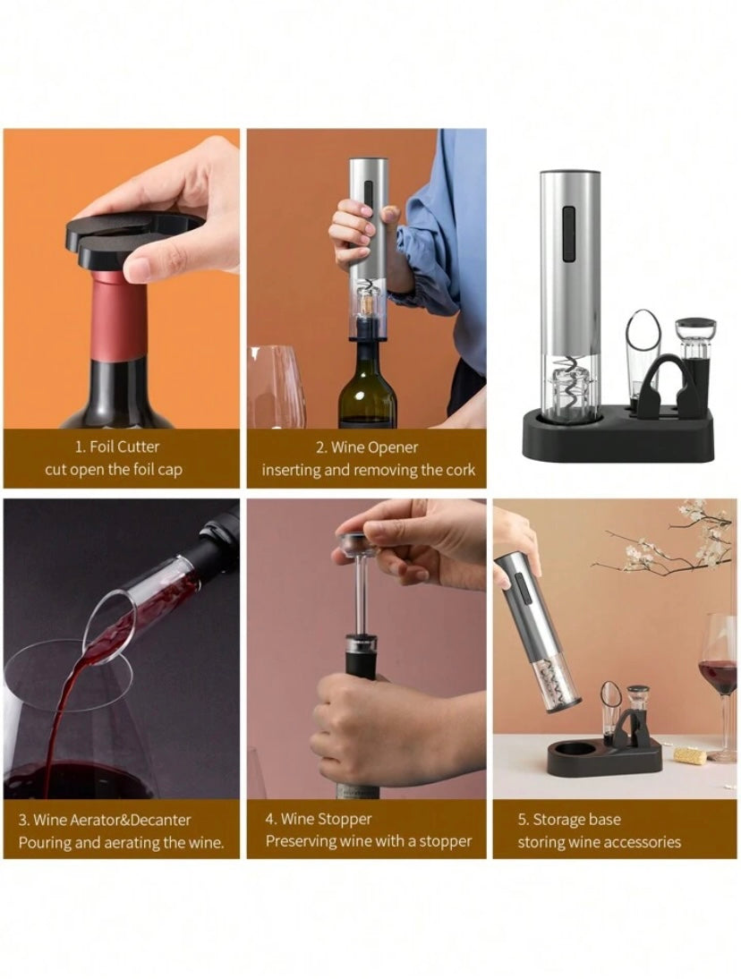 Rechargeable Electric Wine Opener Set with Accessories & Stand