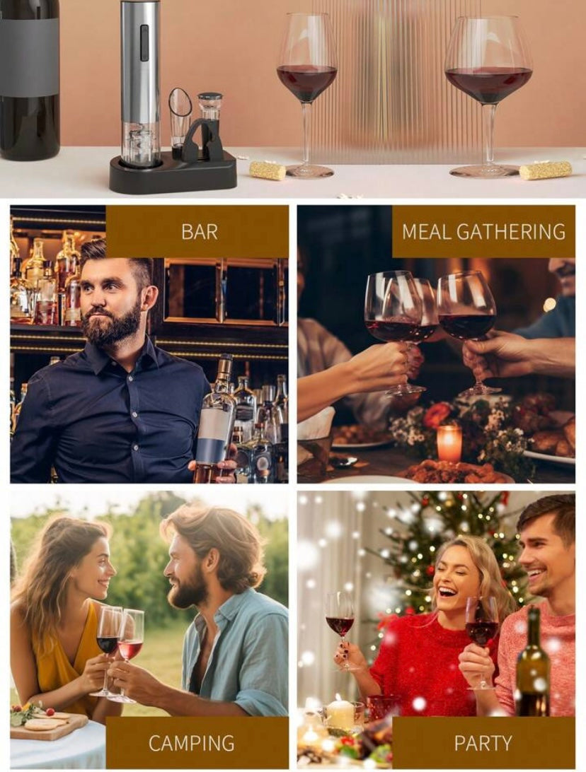 Rechargeable Electric Wine Opener Set with Accessories & Stand
