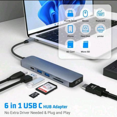 Universal Connect USB Hub: 6-in-1 Type C to Multiport Adapter