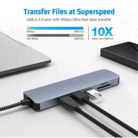 Universal Connect USB Hub: 6-in-1 Type C to Multiport Adapter