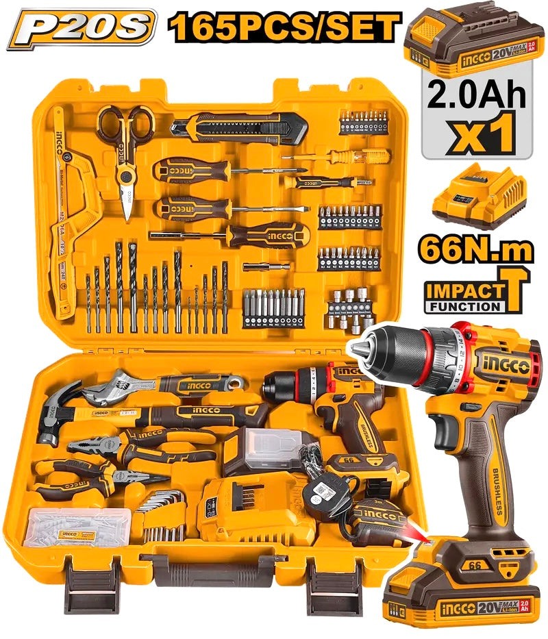 INGCO 165-Piece Tool Set with 66Nm Impact Drill Kit (HKTHP11651)