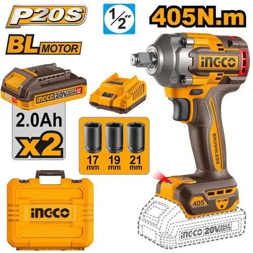 INGCO 20V Cordless Impact Wrench Kit 405Nm CIWLI2045