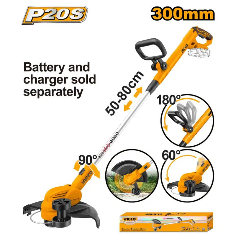 INGCO Cordless 20V Lithium-Ion Grass Trimmer 90° Adjustable CGTLI20328 (Bare Unit)