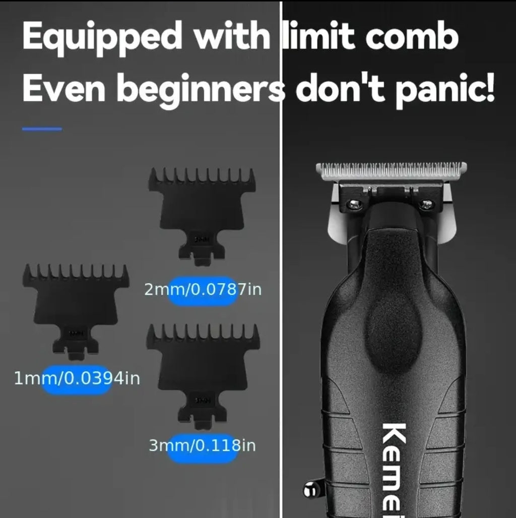 Kemei 2293 Professional Hair Trimmer - Zero Gapped, Cordless & Rechargeable (Black)