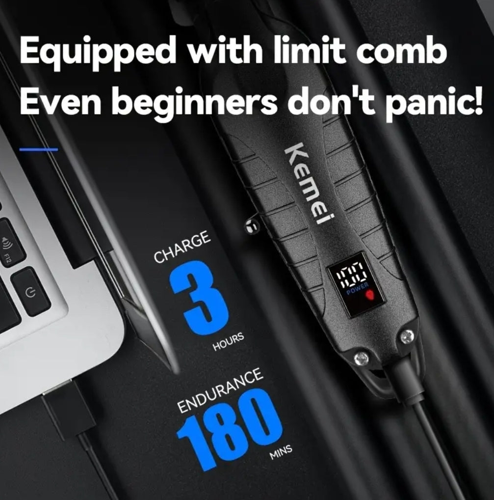 Kemei 2293 Professional Hair Trimmer - Zero Gapped, Cordless & Rechargeable (Black)