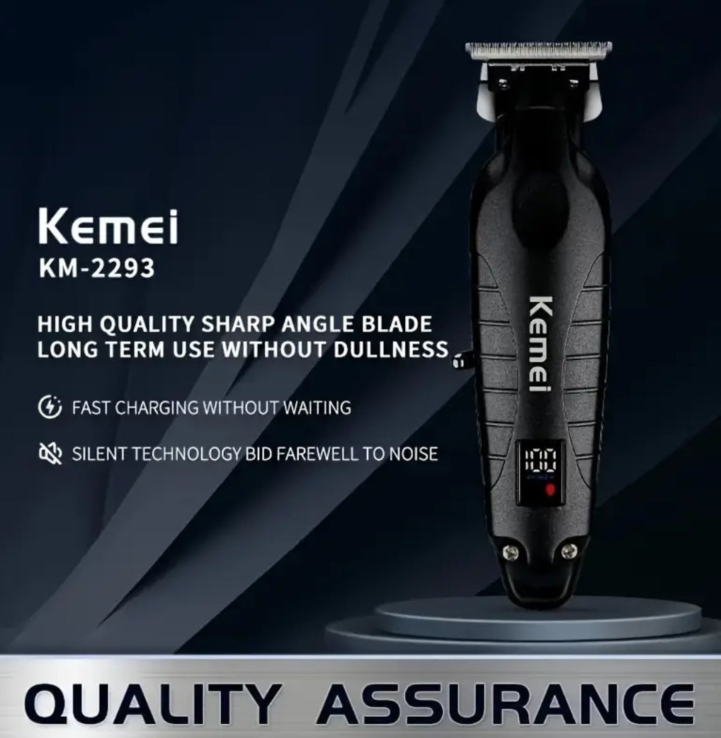 Kemei 2293 Professional Hair Trimmer - Zero Gapped, Cordless & Rechargeable (Black)