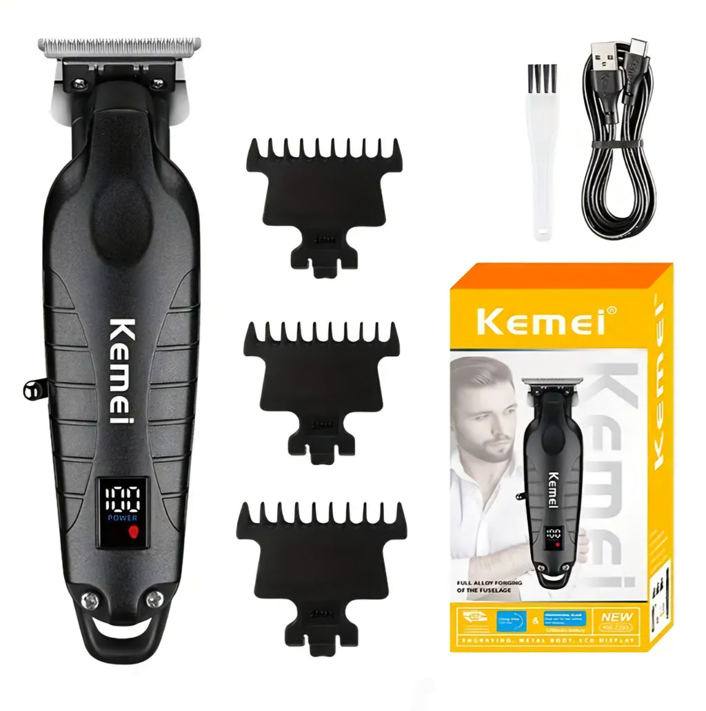 Kemei 2293 Professional Hair Trimmer - Zero Gapped, Cordless & Rechargeable (Black)