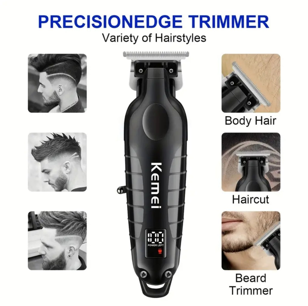 Kemei 2293 Professional Hair Trimmer - Zero Gapped, Cordless & Rechargeable (Black)